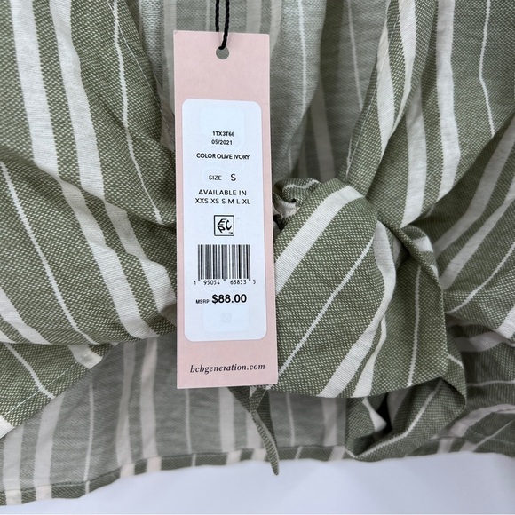 BCBGENERATION MAGDA TIE-FRONT STRIPED CROP TOP OLIVE/IVORY STRIPPED SIZE SMALL - Picture 10 of 11